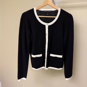White House Black Market Wool Blend Black & White Trim Cardigan Sweater Size S